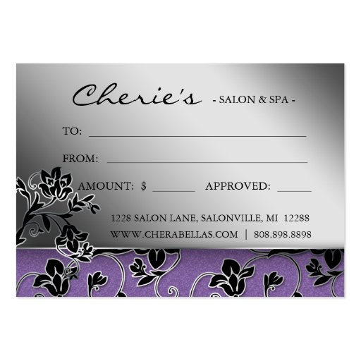 Salon Gift Card Spa Purple Floral Business Card Template (front side)