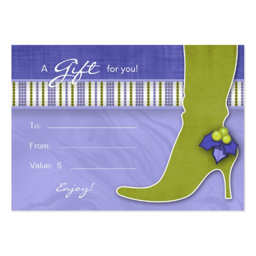 Salon Gift Card Spa Xmas Holly Green Purple Boot Business Card (front side)