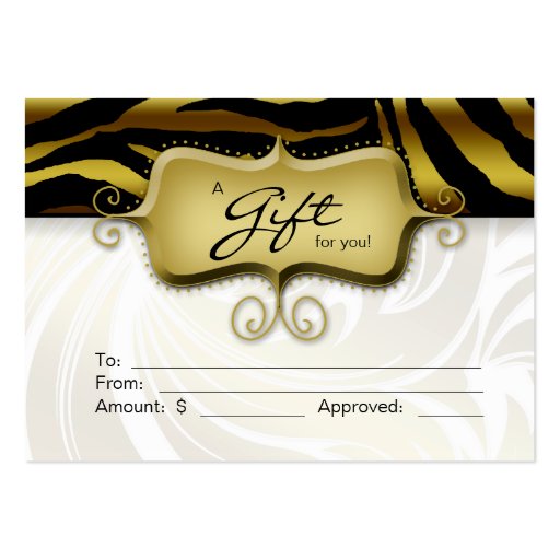 Salon Gift Card Spa Zebra Animal Gold Black 2 Business Card Template (front side)