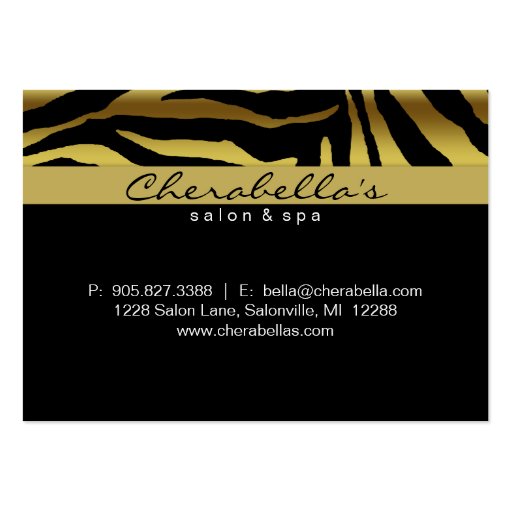 Salon Gift Card Spa Zebra Animal Gold Black 2 Business Card Template (back side)