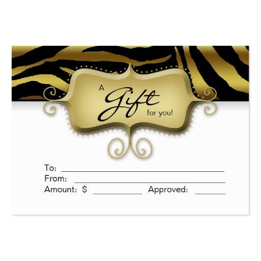 Salon Gift Card Spa Zebra Animal Gold Black Business Card Template (front side)