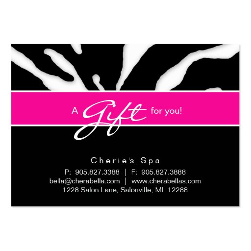 Salon Gift Card Zebra Animal Lips Pink Business Card (front side)