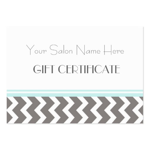 Salon Gift Certificate Aqua Grey Chevron Business Card (front side)