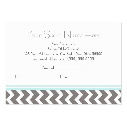Salon Gift Certificate Aqua Grey Chevron Business Card (back side)