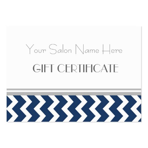 Salon Gift Certificate Blue Grey Chevron Business Card Templates (front side)