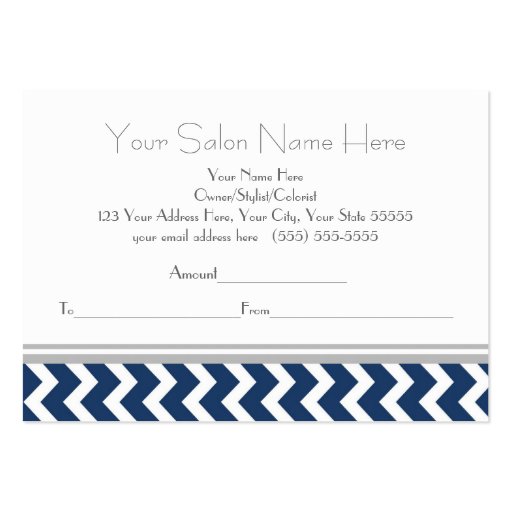 Salon Gift Certificate Blue Grey Chevron Business Card Templates (back side)