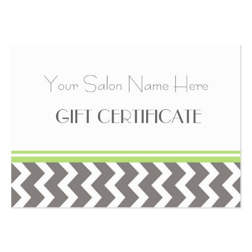 Salon Gift Certificate Lime Grey Chevron Business Card (front side)