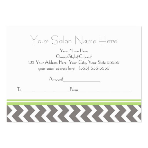 Salon Gift Certificate Lime Grey Chevron Business Card (back side)
