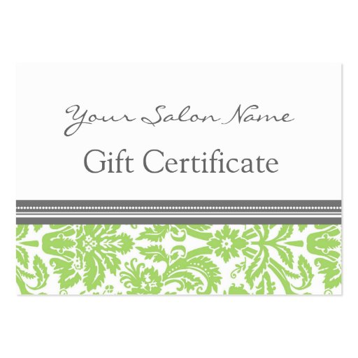 Salon Gift Certificate Lime Grey Damask Business Card (front side)
