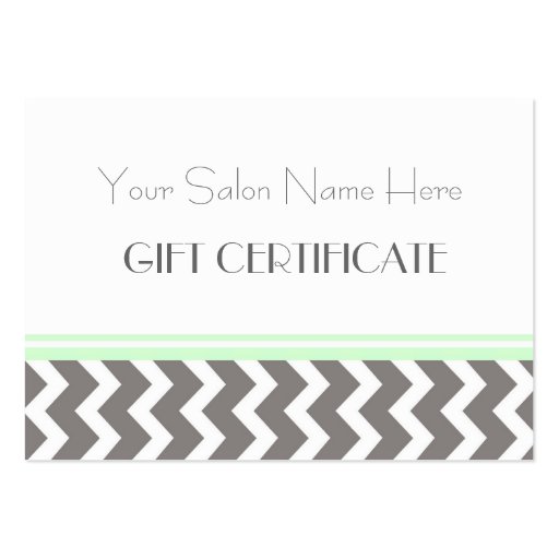 Salon Gift Certificate Mint Grey Chevron Business Card (front side)
