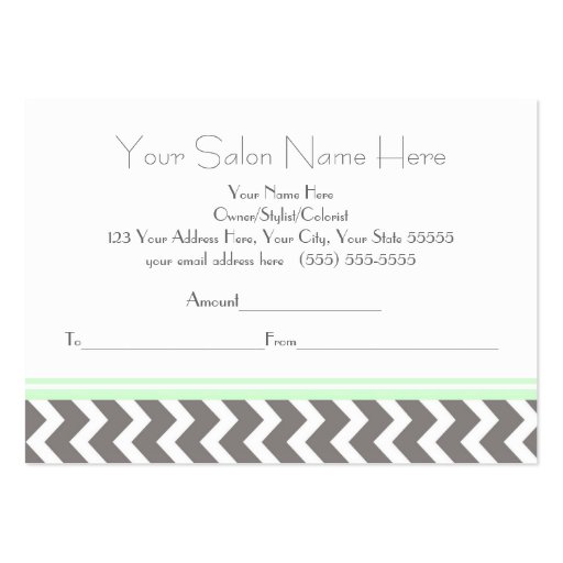 Salon Gift Certificate Mint Grey Chevron Business Card (back side)