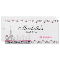 Salon Gift Certificate Paris Eiffel Tower Roses Custom Rack Cards