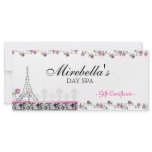Salon Gift Certificate Paris Eiffel Tower Roses Custom Rack Cards