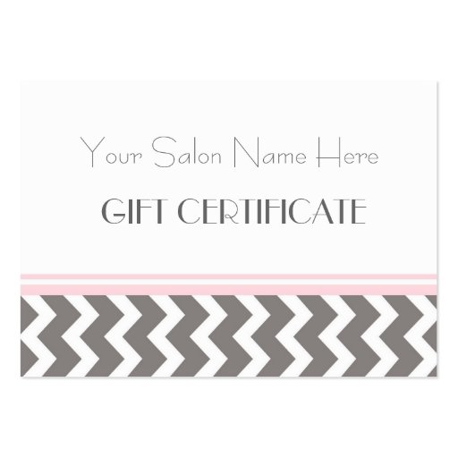 Salon Gift Certificate Pink Grey Chevron Business Cards (front side)