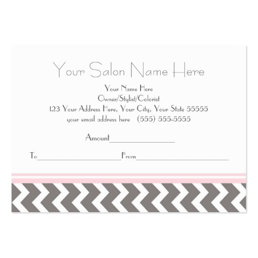 Salon Gift Certificate Pink Grey Chevron Business Cards (back side)