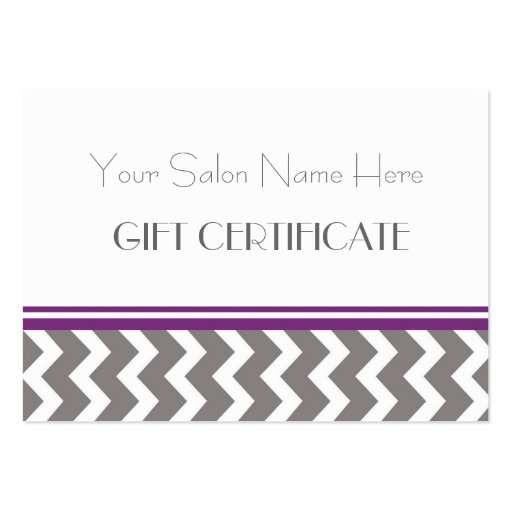 Salon Gift Certificate Purple Grey Chevron Business Card Templates (front side)