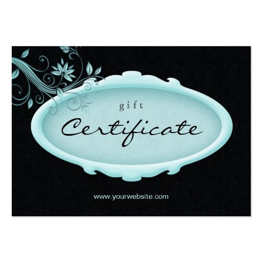 Salon Gift Certificate Spa Floral Blue Black Business Cards (front side)