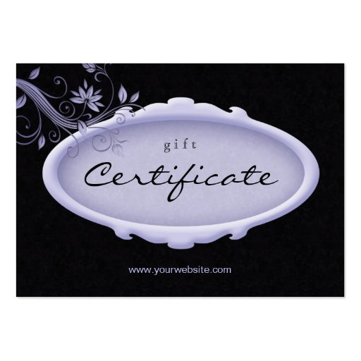 Salon Gift Certificate Spa Floral Purple Black Business Card Template (front side)