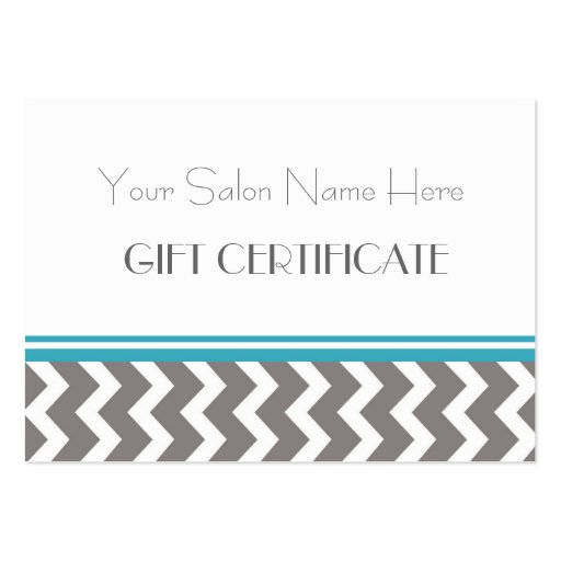 Salon Gift Certificate Teal Grey Chevron Business Card Template (front side)