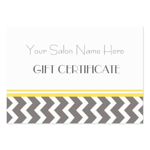 Salon Gift Certificate Yellow Grey Chevron Business Card Template (front side)