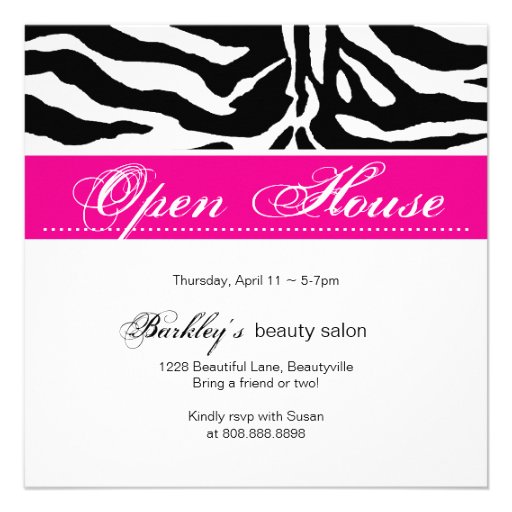 Salon Invitation Open House Ad Zebra Pink