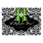 Salon Jewelry Gift Card Bow Floral Damask Green Business Card Templates