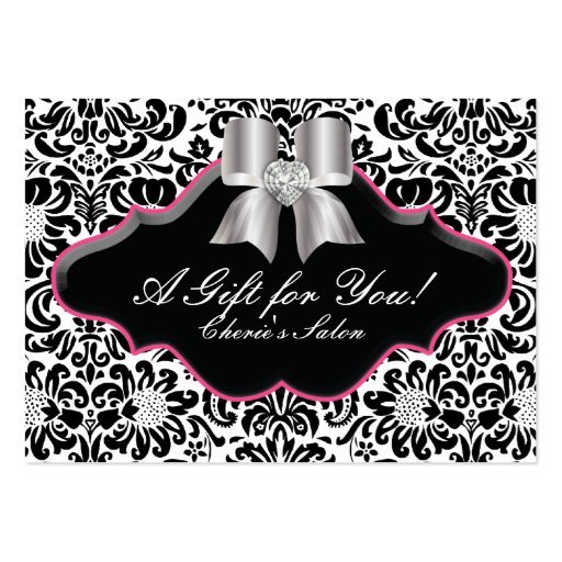 Salon Jewelry Gift Card Bow Floral Damask Pink Business Card Templates
