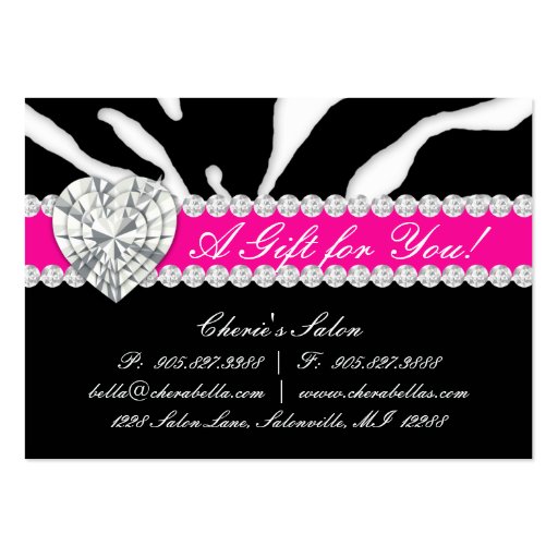 Salon Jewelry Gift Card Zebra Animal Lips Pink Business Card Templates (front side)
