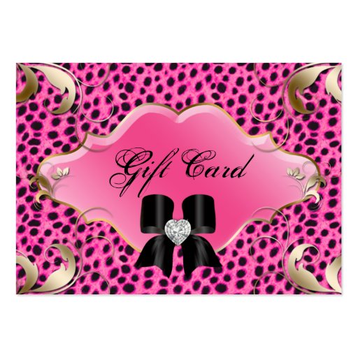 Salon Jewelry Gift Certificate Leopard Pink Bow Business Card (front side)