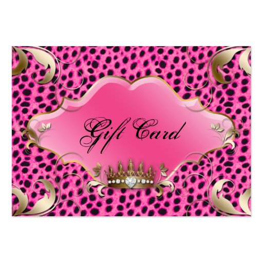Salon Jewelry Gift Certificate Leopard Pink Crown Business Card Template (front side)