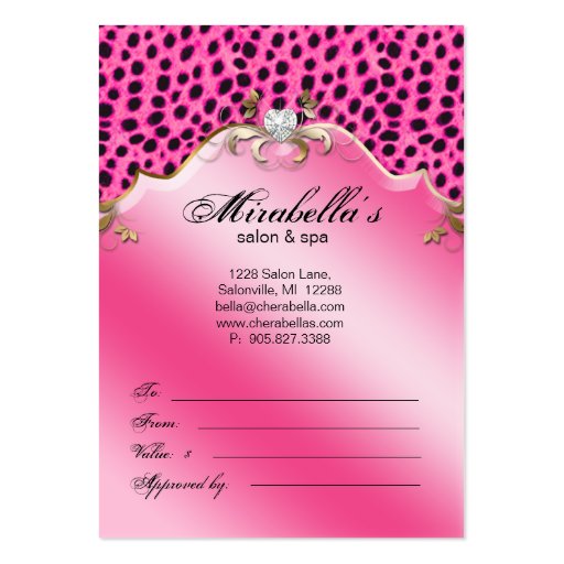 Salon Jewelry Gift Certificate Leopard Pink Floral Business Card (back side)