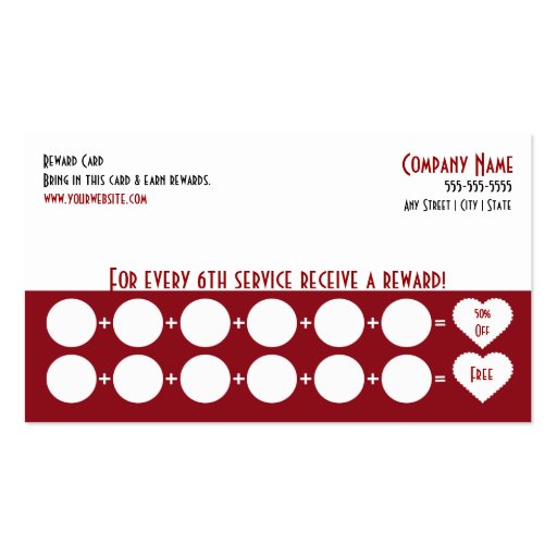 Salon Loyalty Business Card Punch Card (front side)