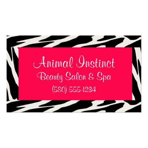 Salon Spa Beauty  business card pink chic zebra (front side)
