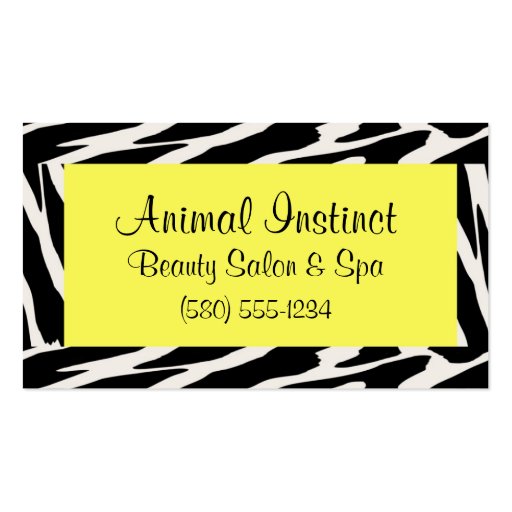 Salon Spa Beauty  business card yellow chic zebra (front side)