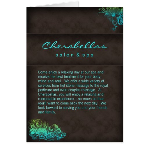 Salon Spa Brochure Turquoise Blue Green Greeting Cards
