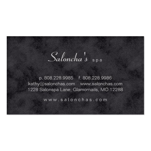 Salon Spa Business Card black gray aged damask (back side)