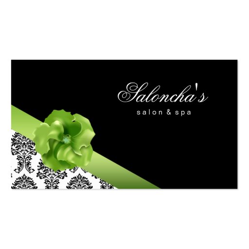 Salon Spa Business Card black green floral damask