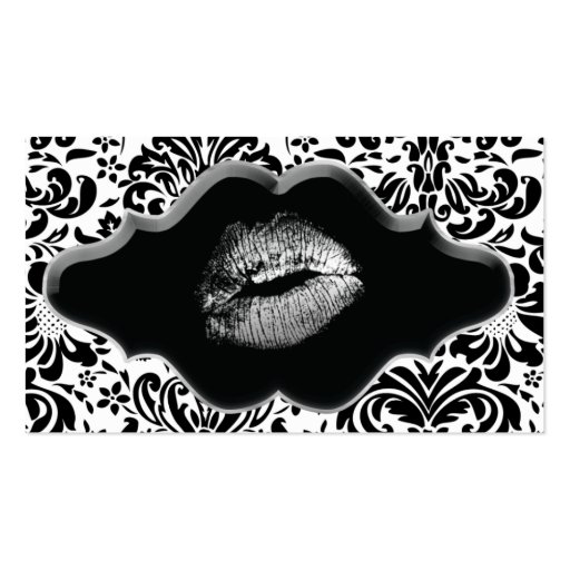 Salon Spa Business Card Black Silver Lips (front side)