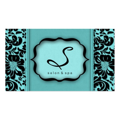 Salon Spa Business Card Blue Damask Floral (front side)