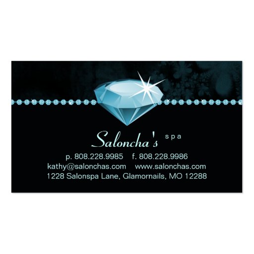 Salon Spa Business Card blue heart rhinestone (front side)