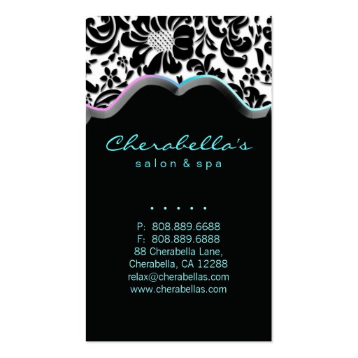 Salon Spa Business Card Blue Pink Damask (back side)