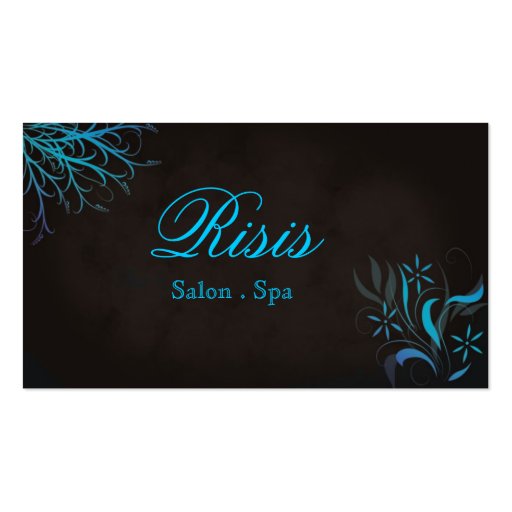 Salon Spa Business Card Blue Turquoise on Black (front side)