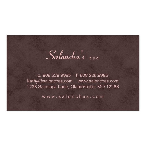 Salon Spa Business Card brown pink aged damask (back side)