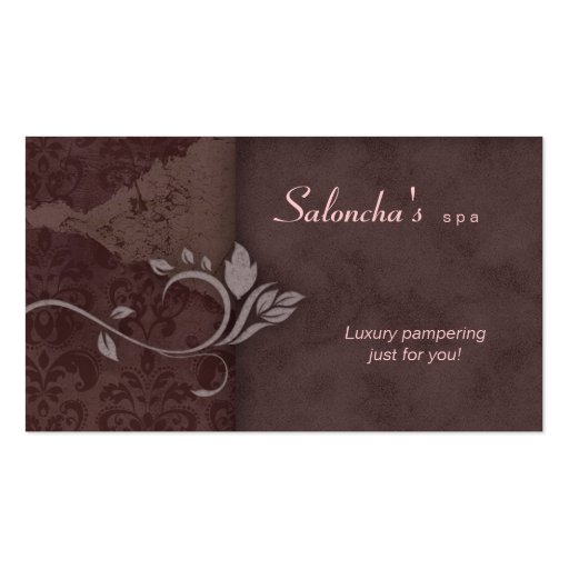 Salon Spa Business Card brown pink aged damask (front side)
