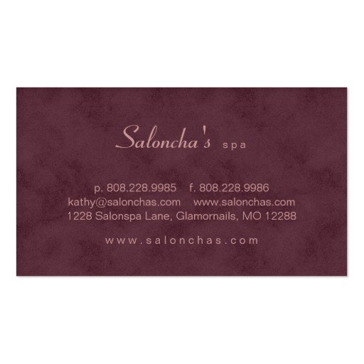 Salon Spa Business Card burgundy red aged damask (back side)