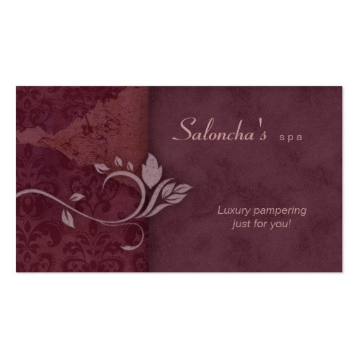 Salon Spa Business Card burgundy red aged damask