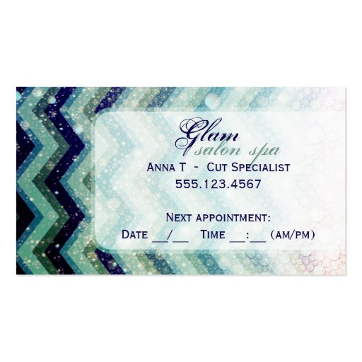 Salon Spa Business Card Chevron blue green Shiny (back side)