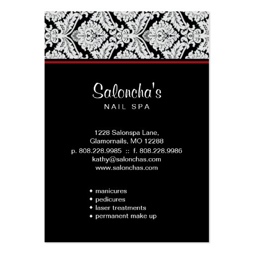 Salon Spa Business Card Damask Template Black (back side)