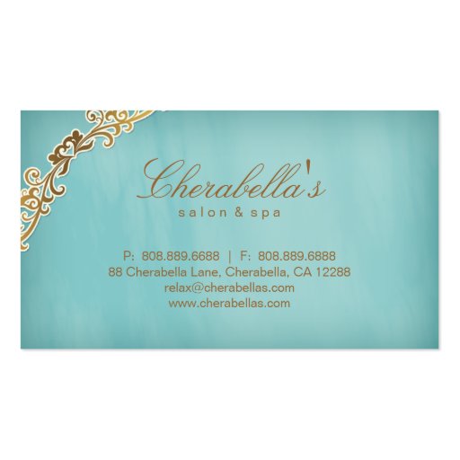 Salon Spa Business Card Floral Blue Gold (back side)