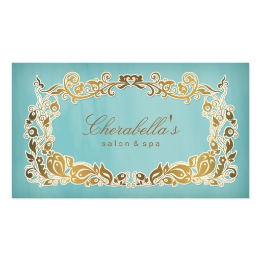 Salon Spa Business Card Floral Blue Gold (front side)